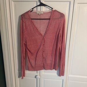 LOFT Pink and White Chevron Knit Sweater